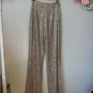 Sugarlips Champagne Sequin Wide-Leg Pants